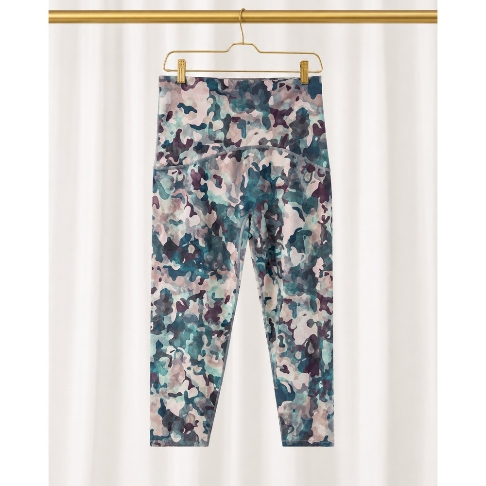 Spanx Booty Boost Leggings Womens 1X Teal Camo‎ Excellent High Rise 7/8 Crop